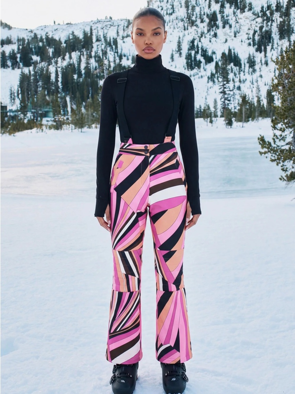 Pink Striped Flare Ski Pants